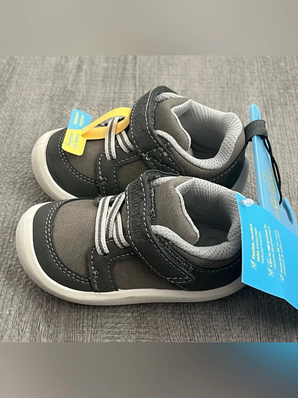 Stride Rite Munchkin Gray/Black Hook & Loop Low Top Baby Sneakers Washable